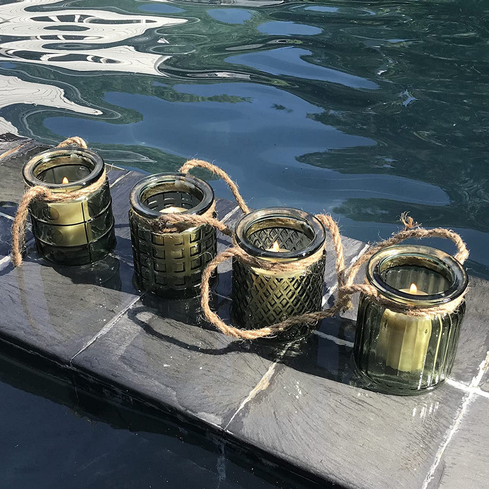 Rope Wrapped Glass Hurricanes, 3.5 "