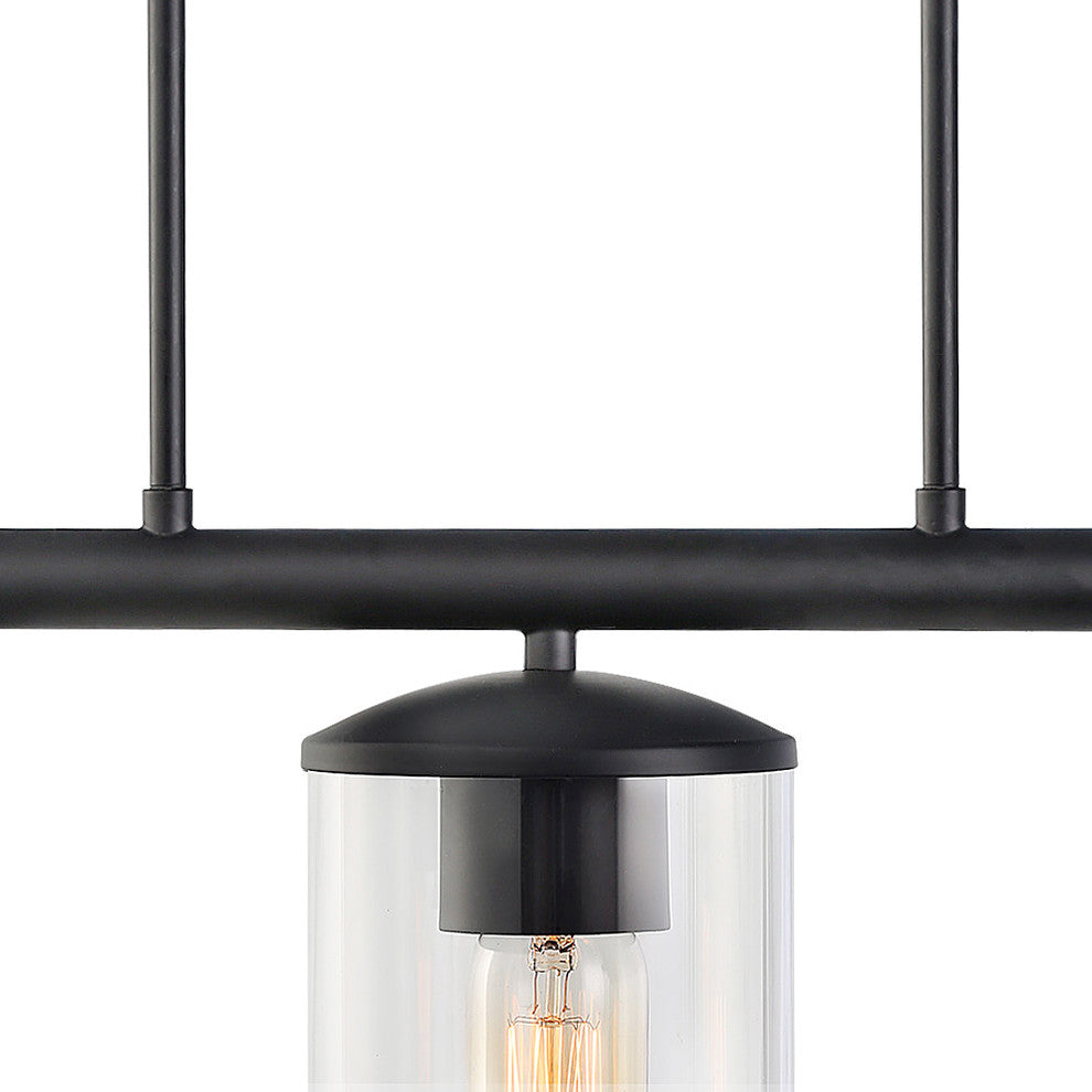 LALUZ 37" 5-Light Black and Clear Glass Modern Linear Pendant Lighting