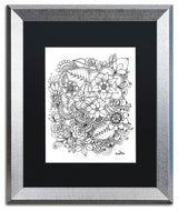KCDoodleArt 'Flowers 2' Art, Silver Frame, Black Matte, 16"x20"