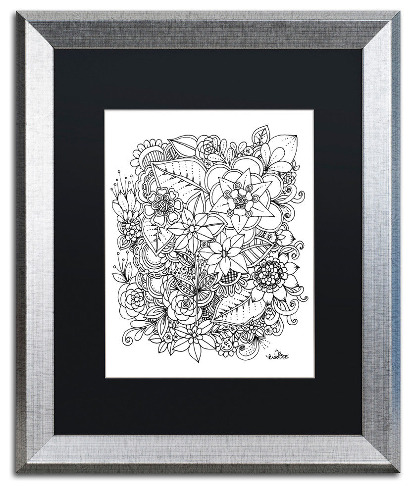 KCDoodleArt 'Flowers 2' Art, Silver Frame, Black Matte, 16"x20"