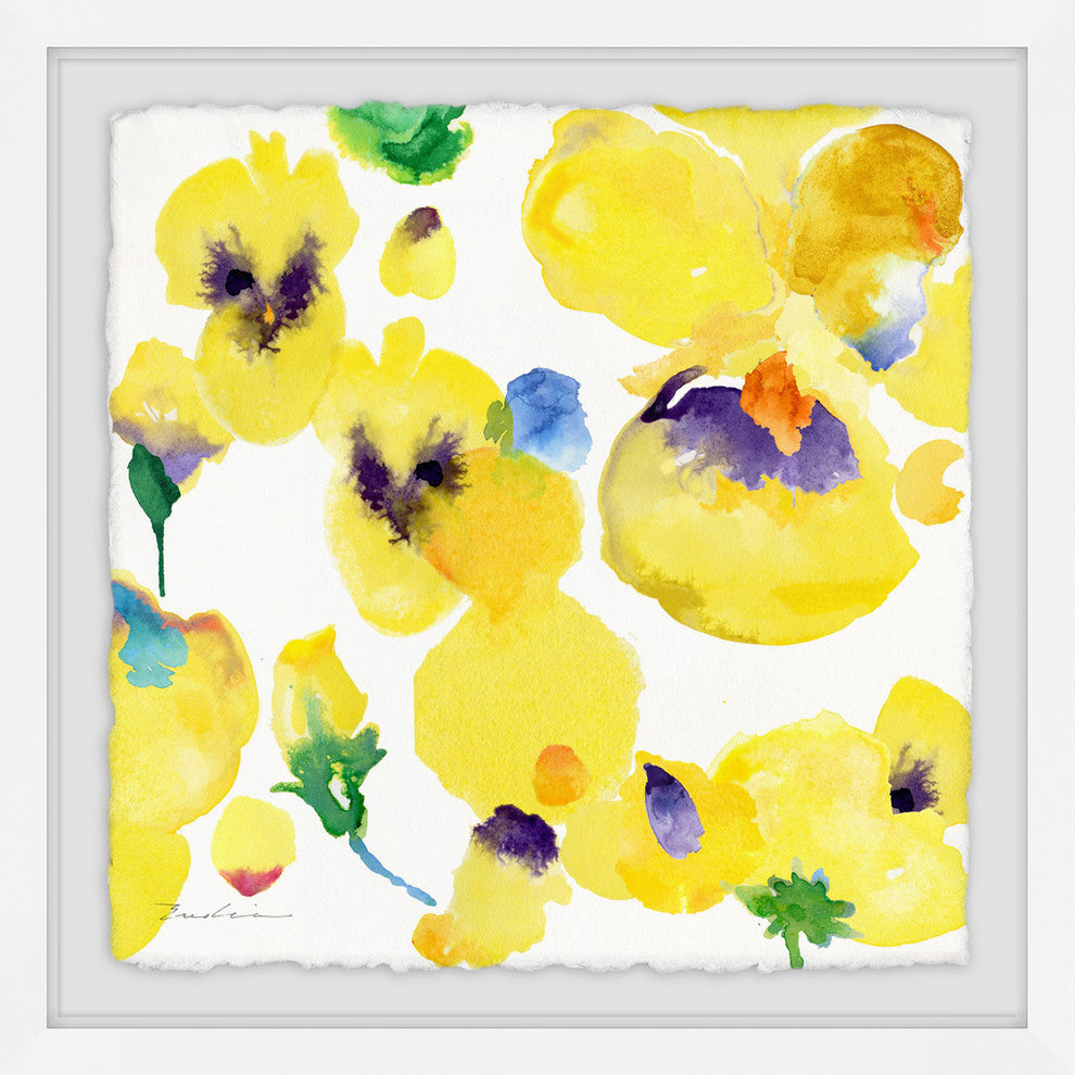 "Yellow Pansies" Framed Painting Print, 32"x32"