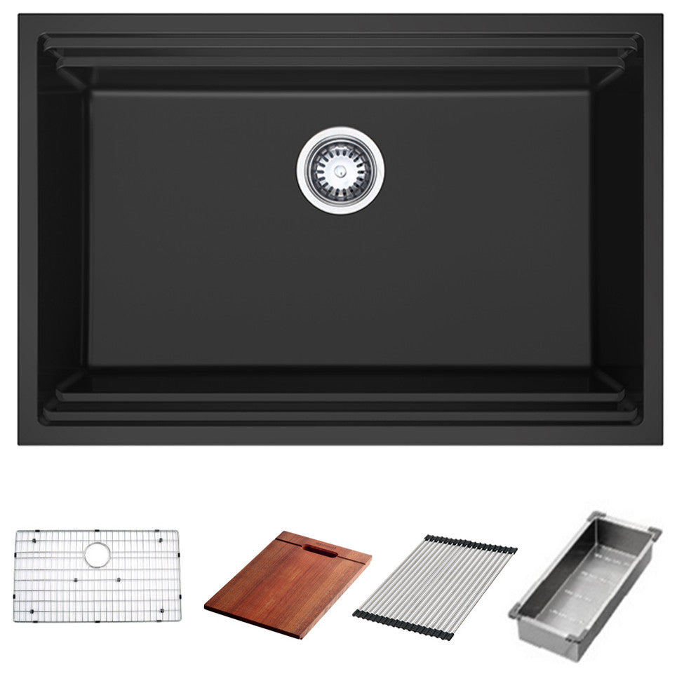 HIGOLD Single Bowl Undermount Kitchen Sink, Black