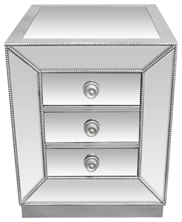Silver Mirrored Glass Living Room End Table
