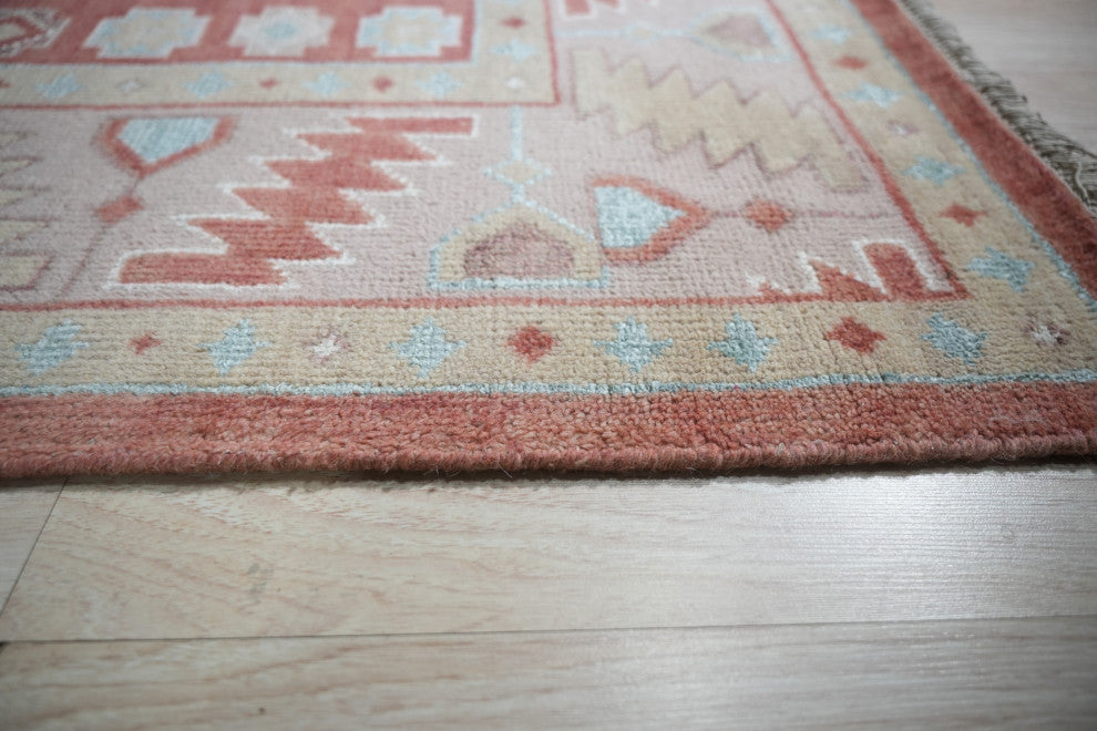 Hand-Knotted Wool Rust Traditional Geometric Modern Knotted Rug, 6' X 9'