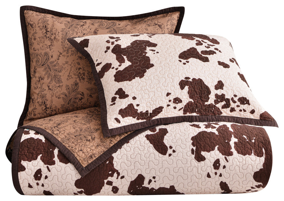 Elsa Cowhide Reversible Quilt Set, Chocolate, 3PC, King
