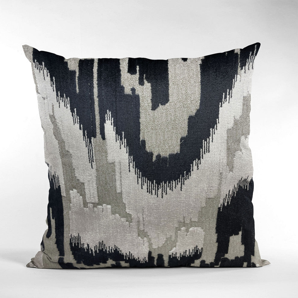 Plutus Velvet Glamour Black, Gray, Cream Handmade Luxury Pillow, 24"x24"