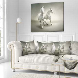 Fast Moving White Horses Animal Throw Pillow, 18"x18"
