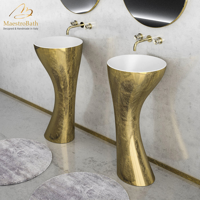 Elisa Luxury Pedestal Sink, Gold Leaf