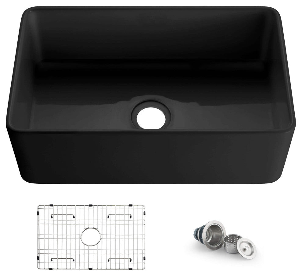 Pure 30" Fireclay Kitchen Farmhouse Apron Front Single Bowl Sink, Matte Black