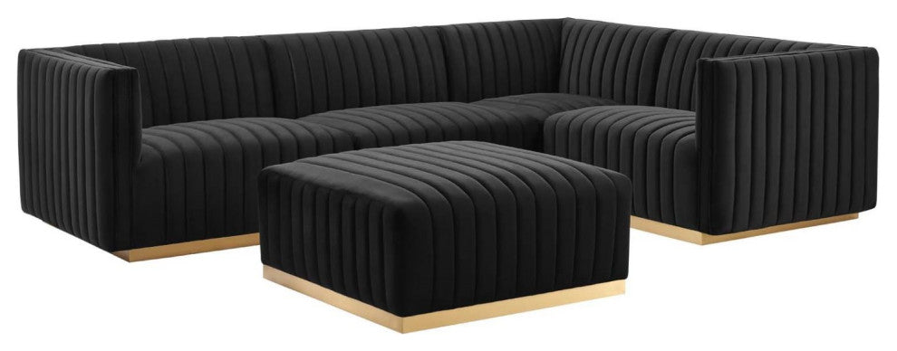 Modular Sectional Sofa Set, Gold Black, Velvet, French Lounge