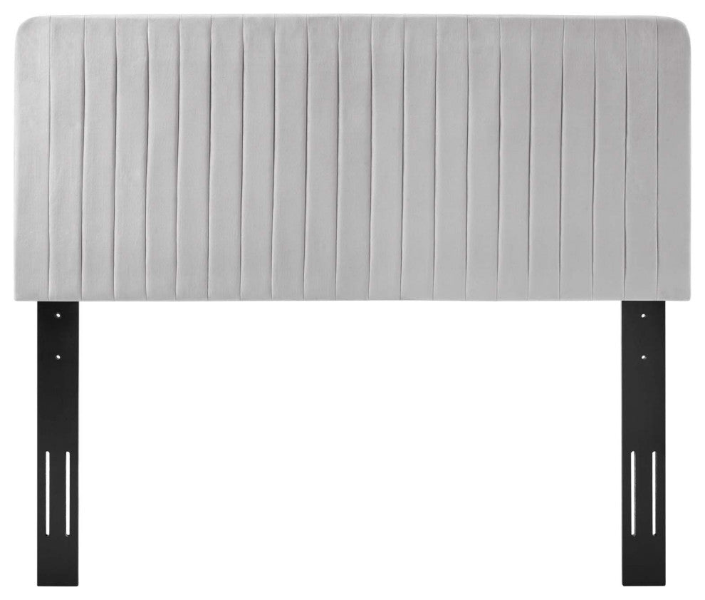 Tufted Headboard, King Size, Velvet, Light Gray, Modern Contemporary