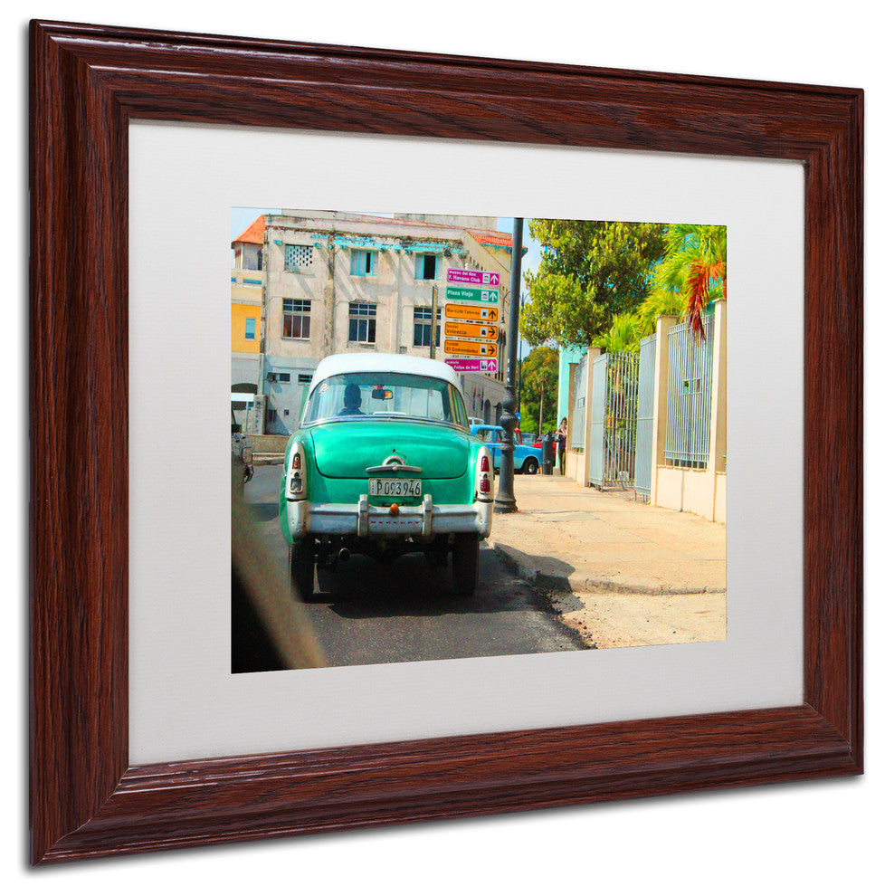 ''American Car In Havana'' Matted Framed Art, Wood Frame, White Matte, 14x11