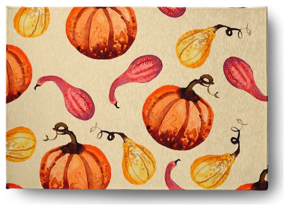 Gourds Galore Fall Design Chenille Area Rug, Yellow, 5'x7'