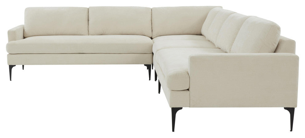 Serena Cream Velvet Large L-Sectional With Black Legs
