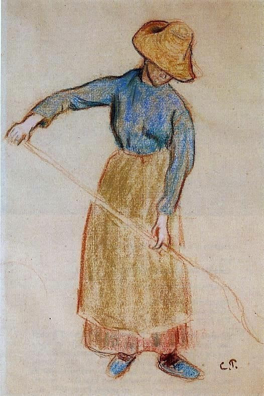 Camille Pissarro Peasant With a Pitchfork, 18"x27" Wall Decal