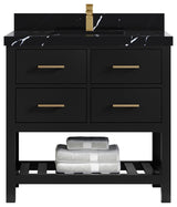 Parker 36" Single Sink Bath Vanity, Black 2" Calacatta Black