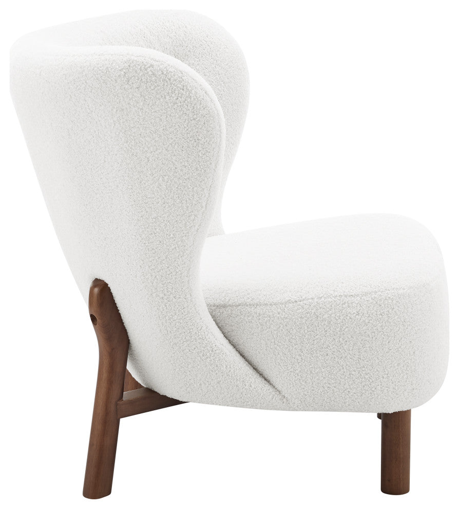 Beatrice Lounge Chair, White Fabric With Walnut Stained Wood Legs