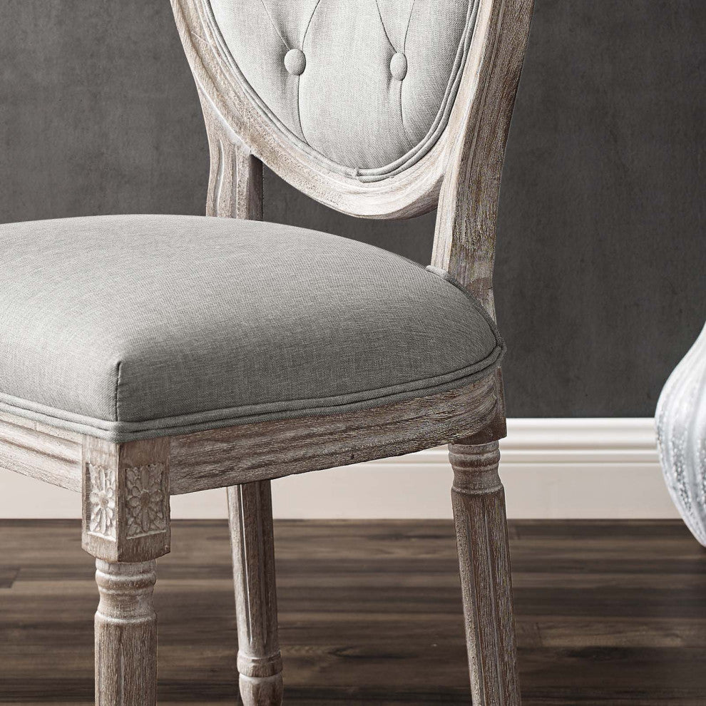 French Vintage Side Dining Chair, Set of 2, Fabric, Wood, Gray, Modern