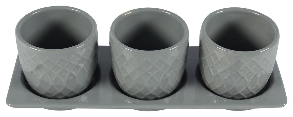 Dahlia Planter Set with Disk, Light Grey