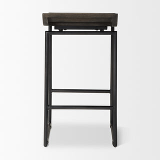 Givens Black Solid Wood Seat with Black Metal Frame Counter Stool