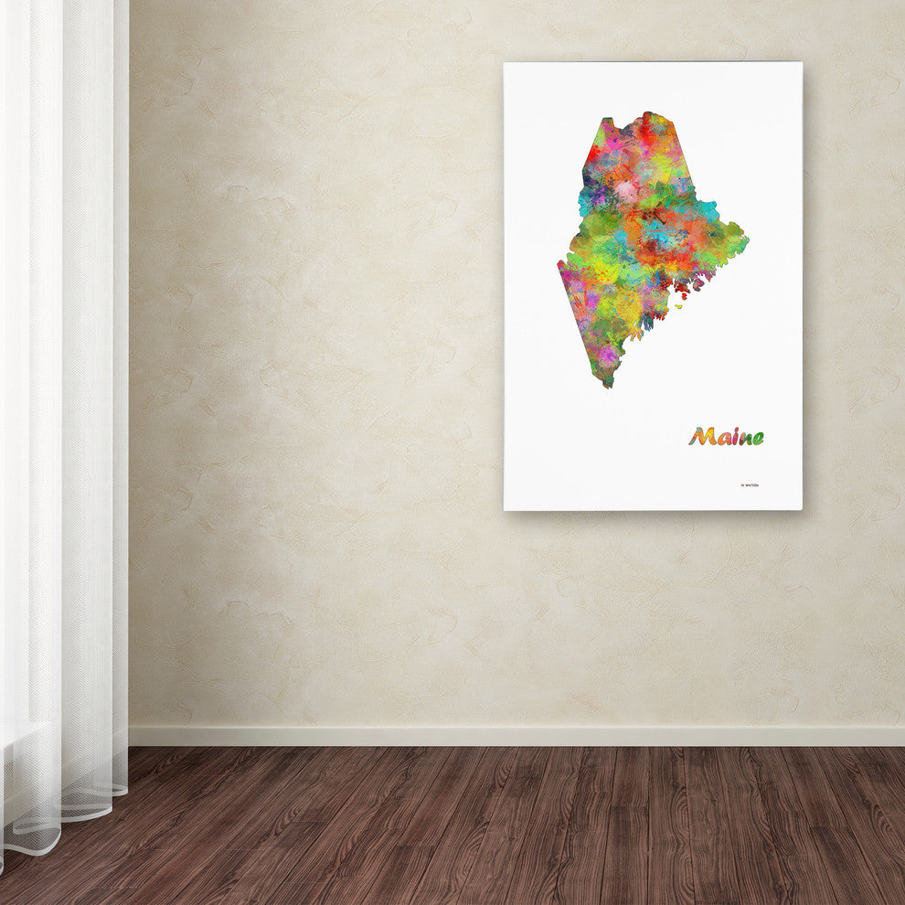 Marlene Watson 'Maine State Map-1' Canvas Art, 16"x24"