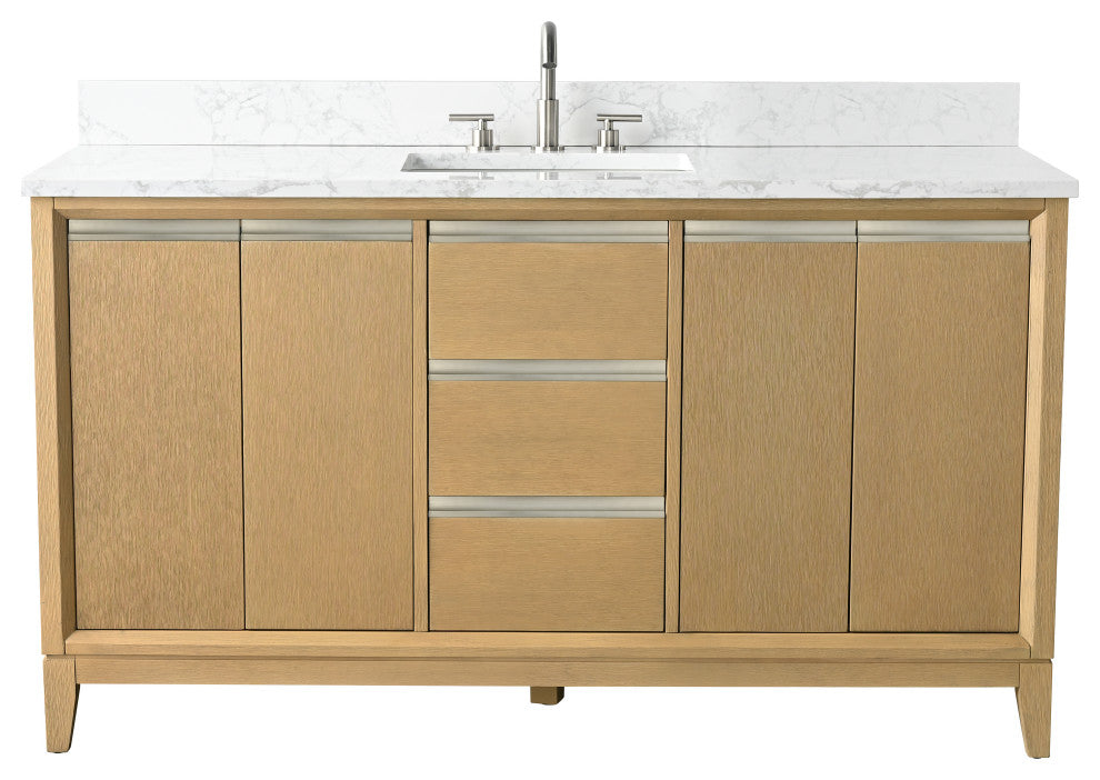 Vanity Art Bathroom Vanity With Sink, Natural Oak, 60" Single