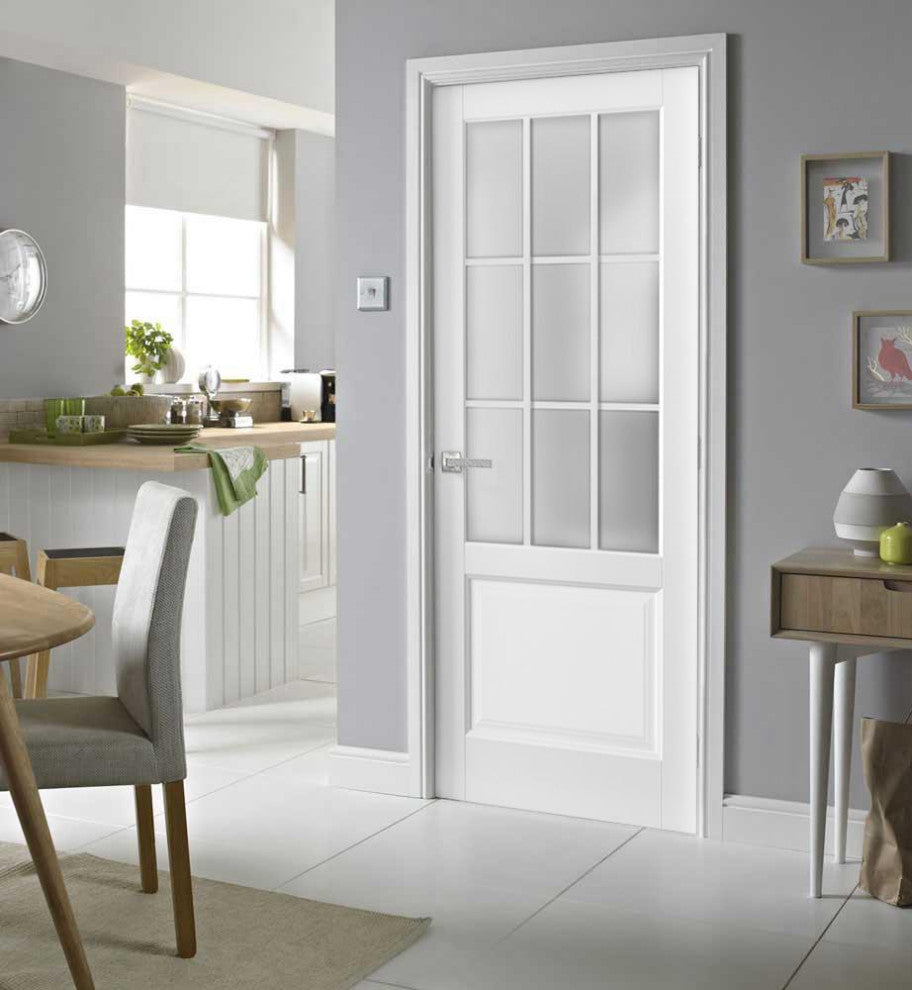 Solid French Door Frosted Glass 9 Lites | Felicia 3309 Matte White -36" x 84"