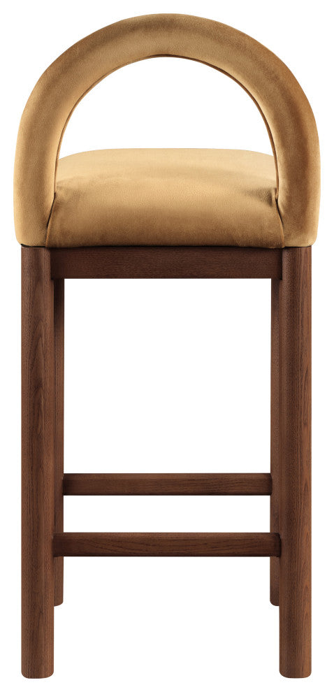 Conrad Upholstered Bar and Counter Stool, Saddle, Velvet, Brown