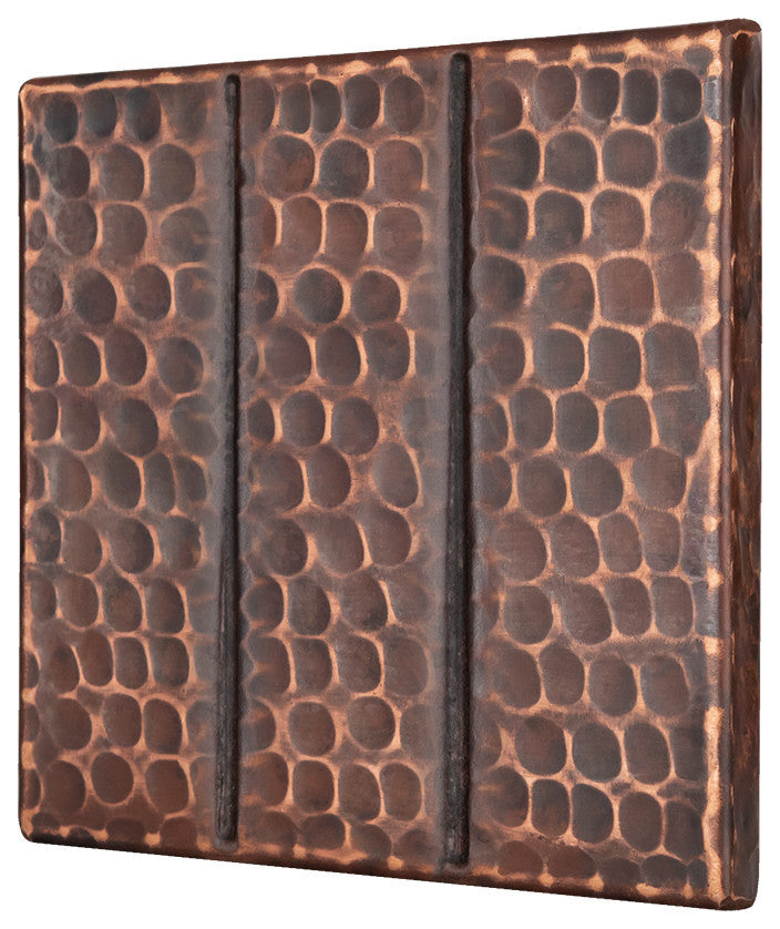 Hammered Copper Tile with Linear Design, 4"x4", Set of 4
