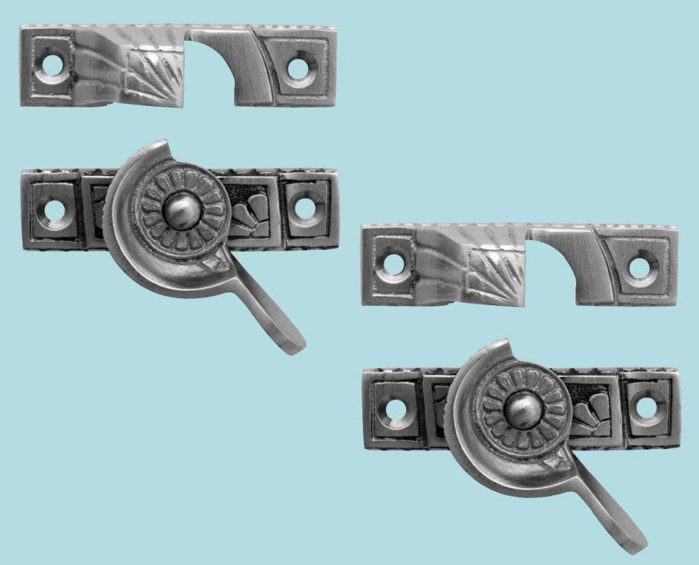 2 Piece Ornate Solid Brass Window Sash Lock Satin Chrome Renovators Supply