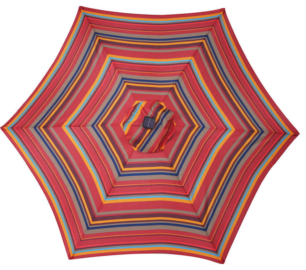 9' Outdoor Patio Steel Market Umbrella With 24 LED Lights, Red Striped