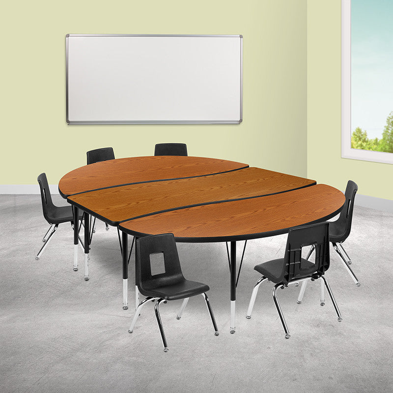 86" Oval Wave Activity Table Set with 12" Student Stack Chairs, Oak