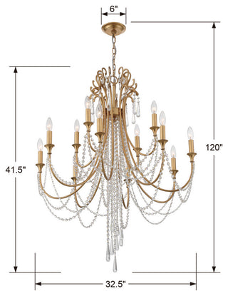 Crystorama ARC-1909-GA-CL-MWP, 12-Light Chandelier, Antique Gold