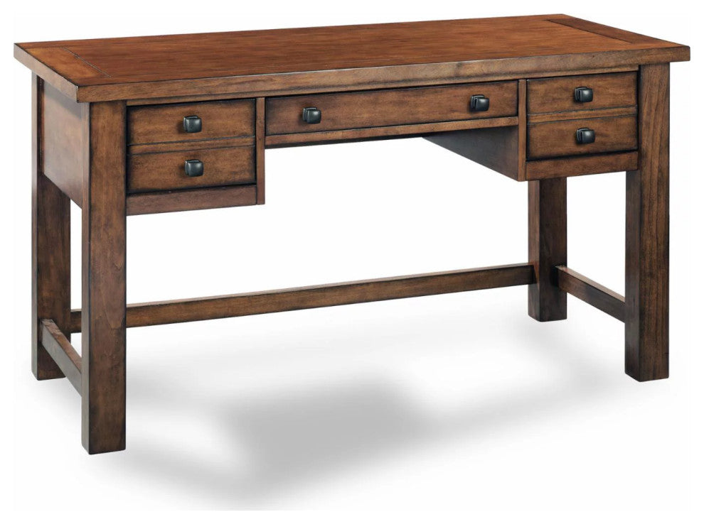 Traditional Desk, Hardwood Construction With Multiple Drawers, Warm Aged Maple