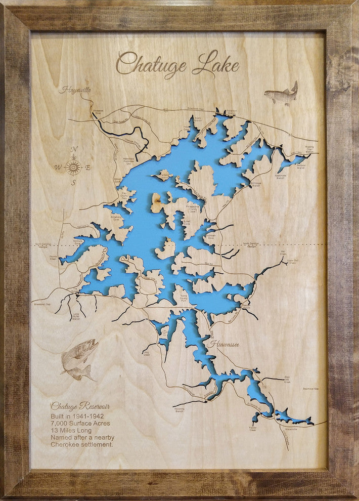 Chatuge Lake, North Carolina-Wood Lake Map, Large Framed