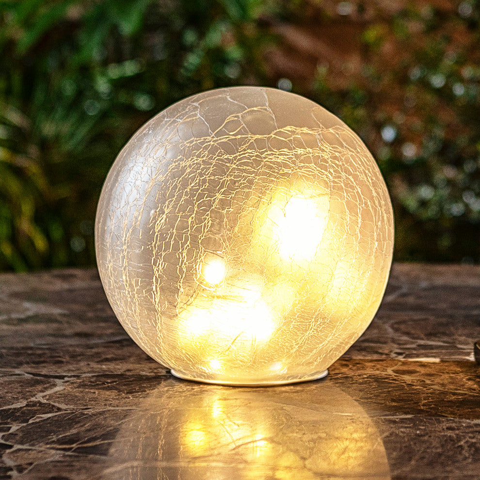 Cream Textured Glass Gazing Globe with LED Lights