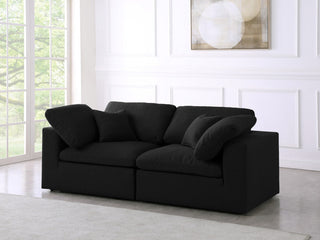 Serene Linen Textured Fabric Deluxe Comfort 2-Piece Modular Sofa, Black