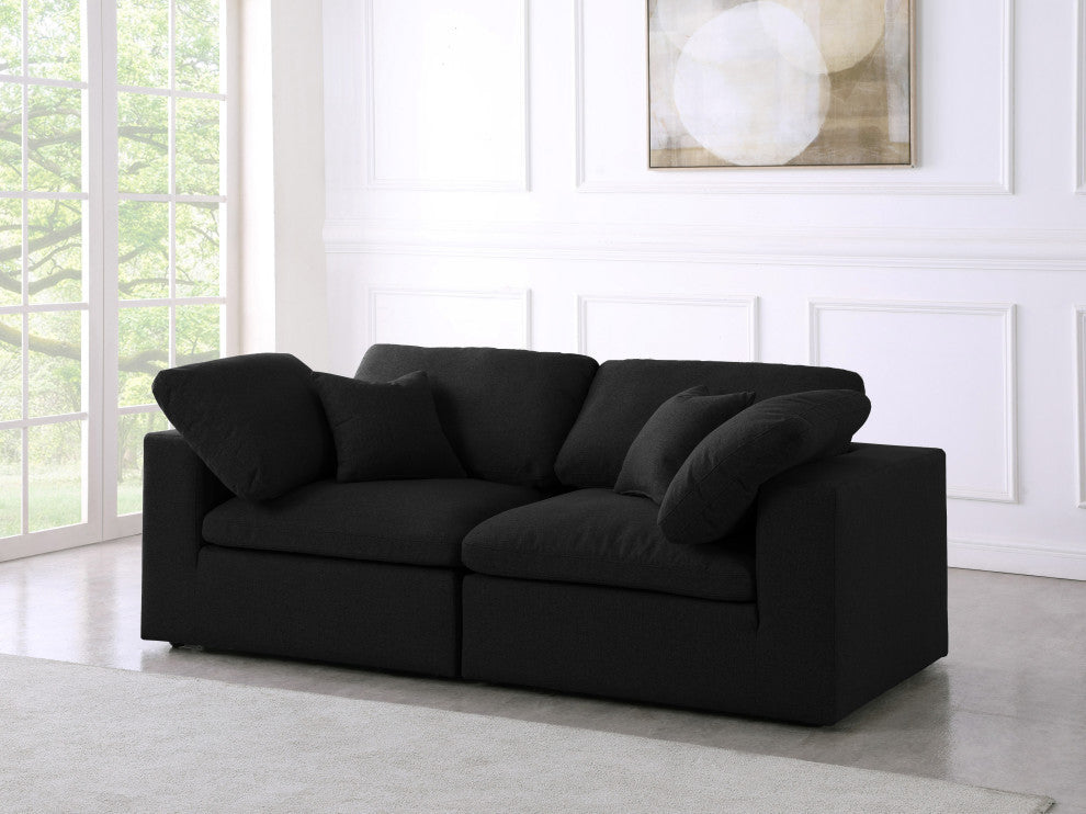 Serene Linen Textured Fabric Deluxe Comfort 2-Piece Modular Sofa, Black