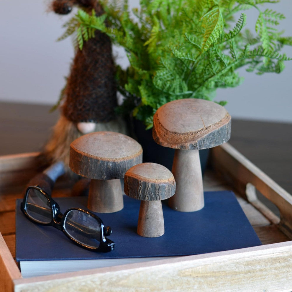 3 Piece Wooden Mushroom Set