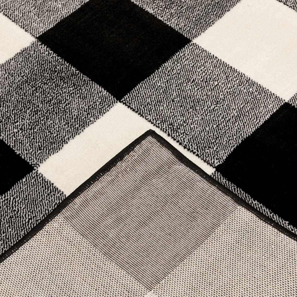 Garson Geometric Squares Area Rug, Black, 6'7"x9'2"