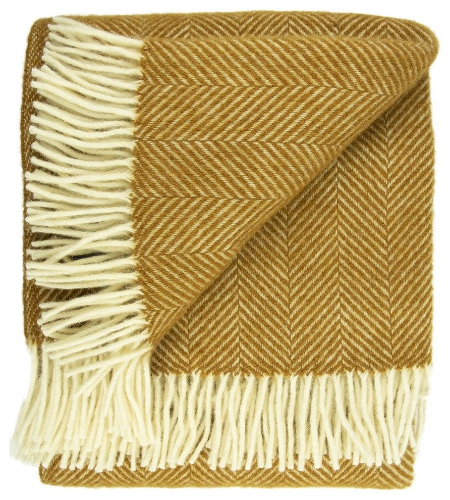 Highland Tweed Herringbone Pure New Wool Throw, Whiskey