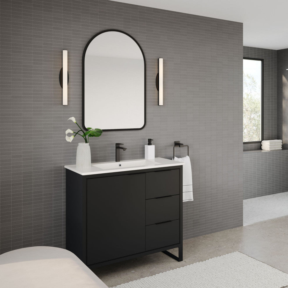 Bradford Bath Vanity, Black, 36", Black Hardware, Single Sink, Freestanding