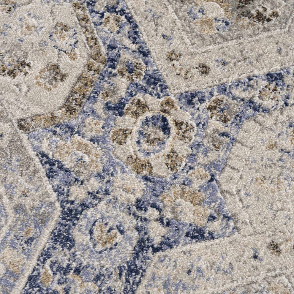 Hauteloom Parkerfield Blue Area Rug, Beige/Denim/Gray, 2'x2'11"