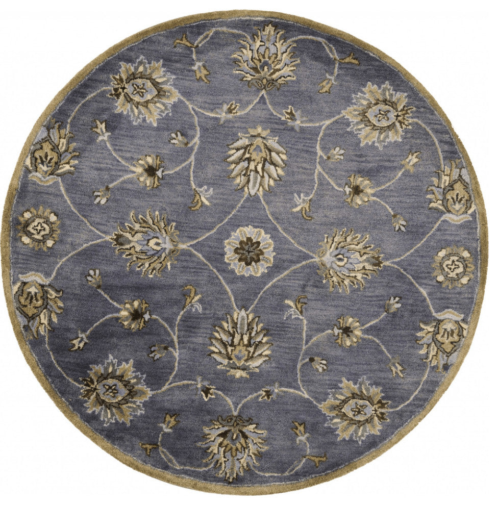6' Midnight Blue Hand Tufted Traditional Round Indoor Area Rug