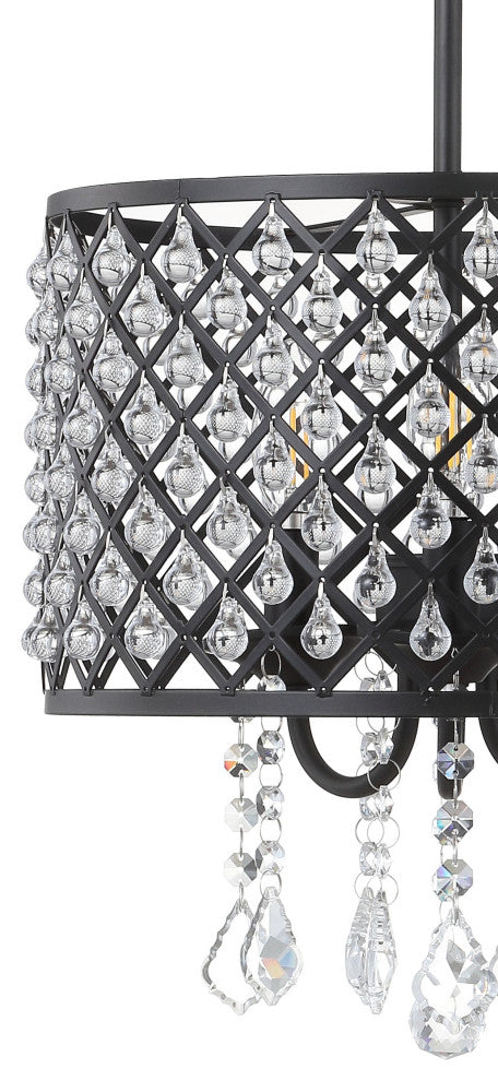 Gigi Metal and Crystal Adjustable LED Drop Pendant, Black and Clear, 13