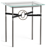 Equus Side Table, Dark Smoke Finish, Bronze Accents, Black Leather Strap