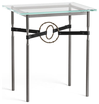 Equus Side Table, Dark Smoke Finish, Bronze Accents, Black Leather Strap