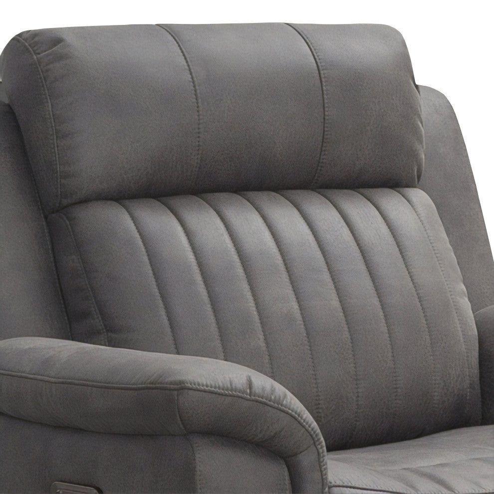 Charlee Fabric Power Recliner, Power Headrest, Gray