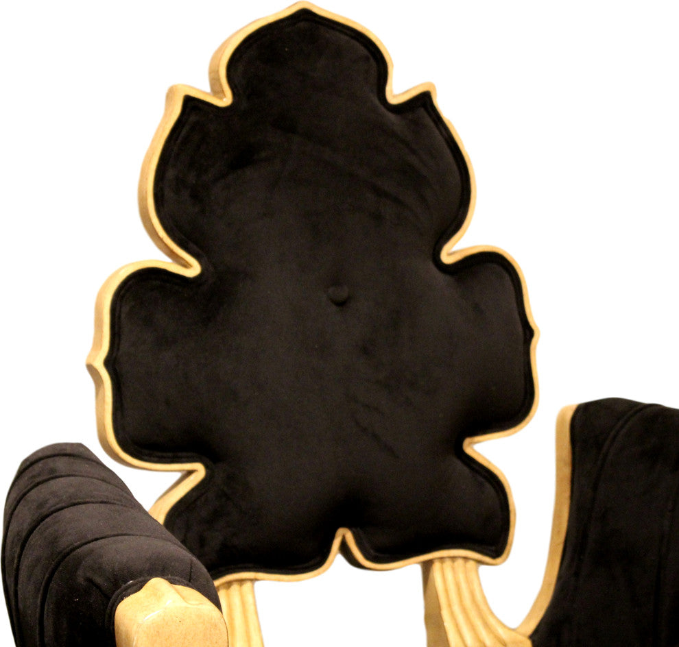 Luxe Elegant Sculpted Velvet Black Arm Chair, Mid Century Modern Wiggle Side