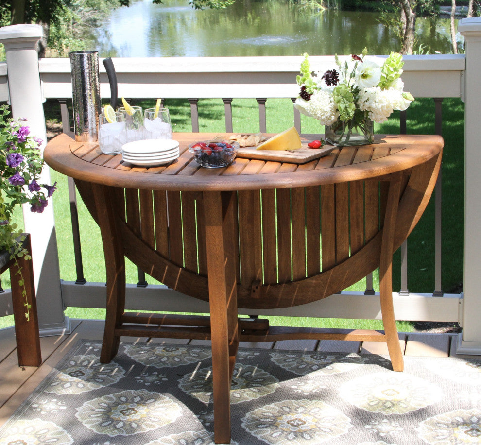 Outdoor Interiors 5-Piece 48" Round Eucalyptus Folding Dining Set